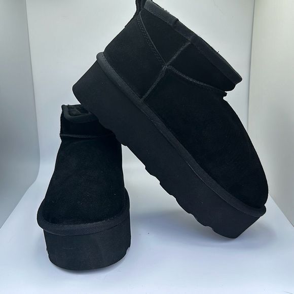 CUSHIONAIRE Women's Genuine Suede pull on platform boot +Memory Foam 8.5 BLACK - Picture 6 of 7